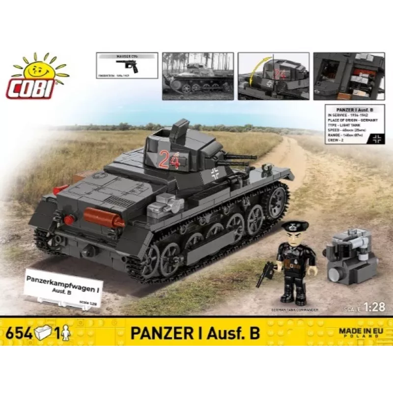 Kit di costruzione Cobi Panzer I Ausf. B – 654 pezzi, modello dettagliato da costruzione