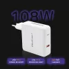 Qoltec caricabatterie GaN FAST 108W | 5-20V | 3-4.7A | USB C | bianco