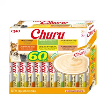 Snack per gatti Inaba Foods Churu Varieties — pollo, 60 x 14 g tubetti
