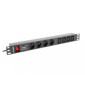Unità di distribuzione di corrente LANBERG PDU-04E04I-0200-IEC-BK — 1U, 4 prese Type-E, cavo 2 m, 10 A, 220–250 V