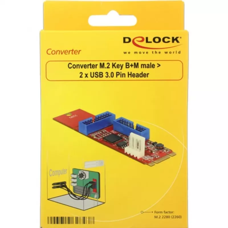 Delock Convertitore M.2 Key B+M Connettore maschio > 2 x USB 3.0 Pin header - Adattatore USB - Scheda M.2 - USB 3.0 (interno) x 2 (62843)