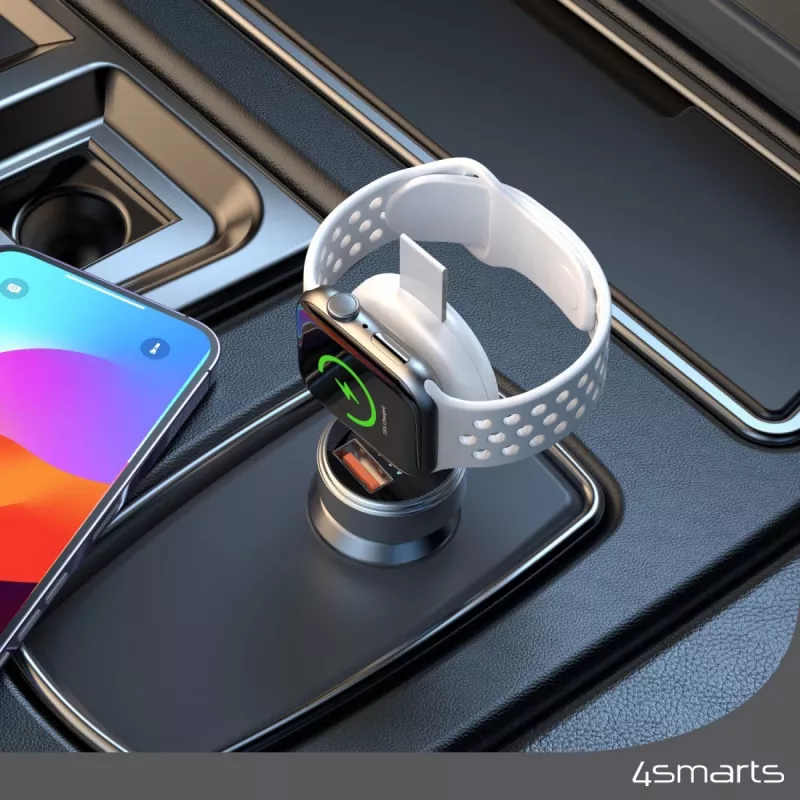 Caricabatterie 4smarts QI2 smartwatch argento USB ricarica rapida wireless