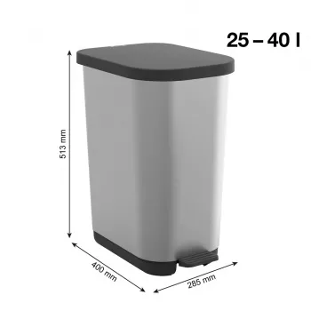 ROTHO Ribo Silver - pattumiera a pedale – 35 l