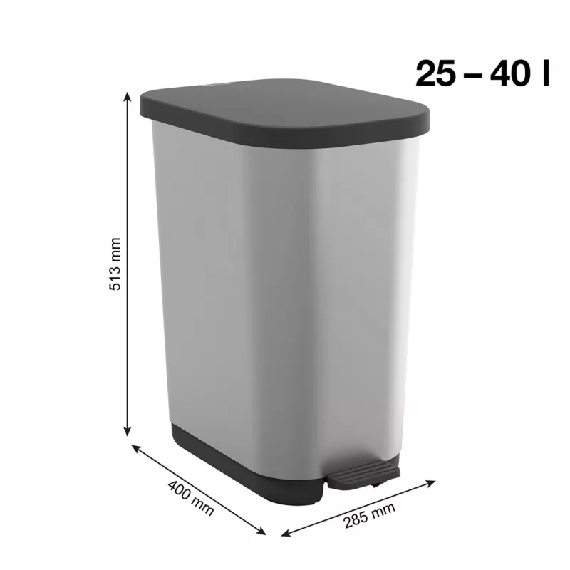 ROTHO Ribo Silver - pattumiera a pedale – 35 l