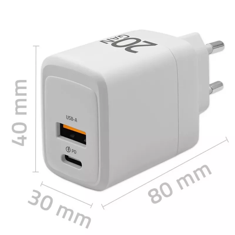 Caricabatterie GaN QOLTEC 51823 20W alimentatore USB, uscita 5V/20V