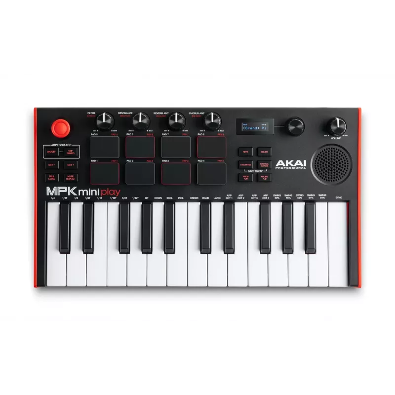 Akai MPK Mini Play MK3 tastiera di controllo MIDI con controller pad, USB, nero/rosso