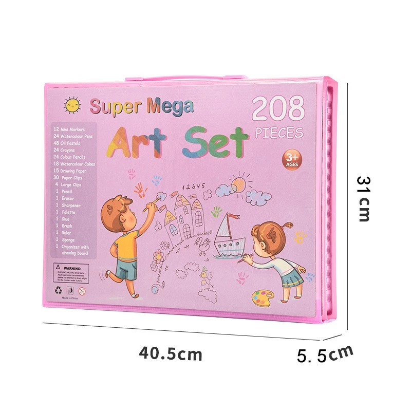 Set artistico Extralink 208 pezzi — set da pittura con pennelli, colori, pennarelli
