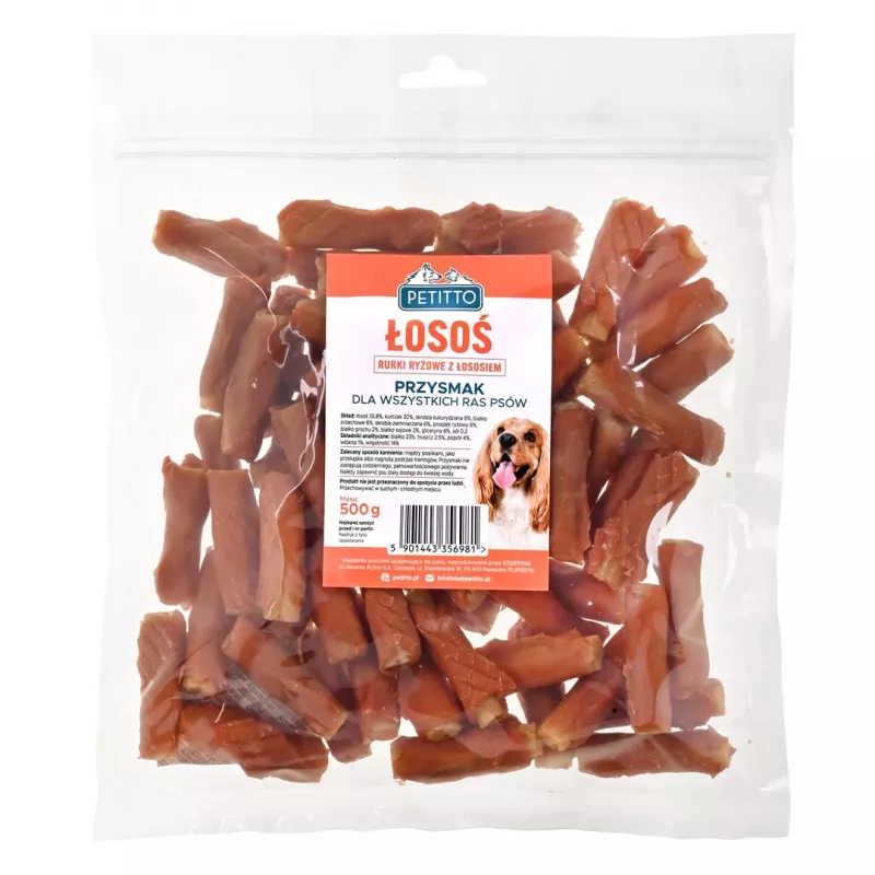 Snack per cani PETITTO rotoli di riso al salmone 500 g