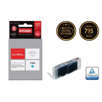 Cartuccia d'inchiostro Activejet ACC-551CN (sostituto per Canon CLI-551C; Supreme; 15 ml; ciano)
