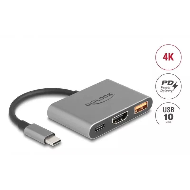 DeLOCK 61071 adattatore cavo video 0,1 m USB Type-C USB Type-C USB Type-A HDMI grigio