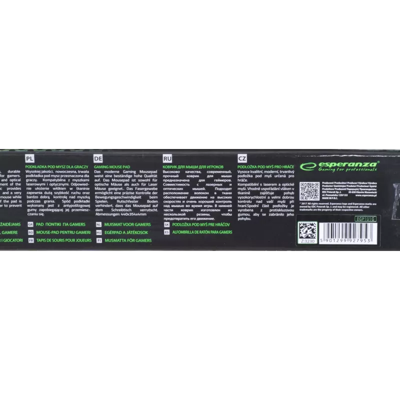 Esperanza EGP101G tappetino per mouse tappetino da gaming nero