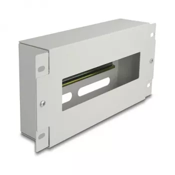 Delock 67319 Barra per interruttori automatici da 10" con copertura e guida DIN, 3U, metallo, grigio