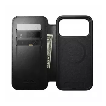Folio in pelle per smartphone Nomad Modern Leather Folio per iPhone 17 Pro – nero Horween