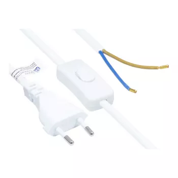 Cavo di alimentazione Euro connettore Euro Type-C (dritto) a estremità spelate, con interruttore, bianco, 0,75 mm², 1,5 m, Good Connections® (P0386-W015)