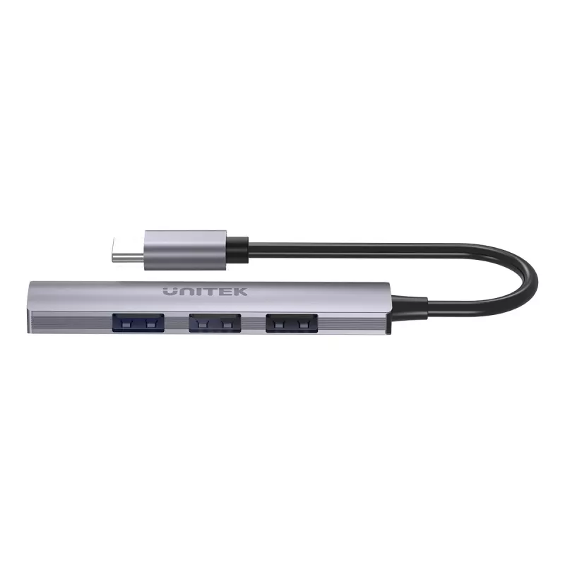 Hub USB-C Unitek H1208B — 1x USB-A 5 Gbit/s, 3x USB-A 2.0, host USB-C, case in alluminio, cavo 0,20 m