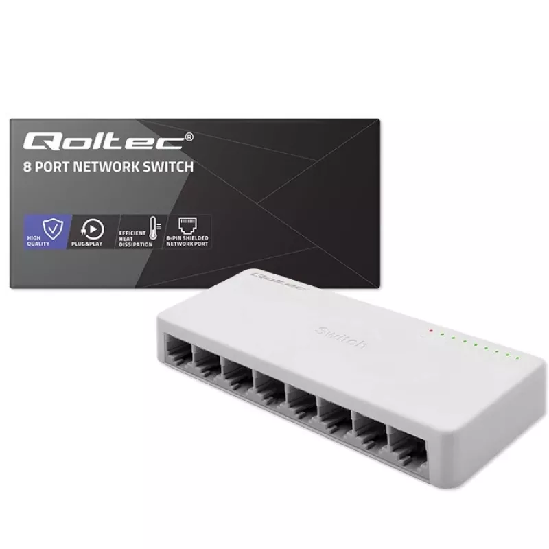 Switch di rete Qoltec 8x porte RJ45 1000Mbps LAN