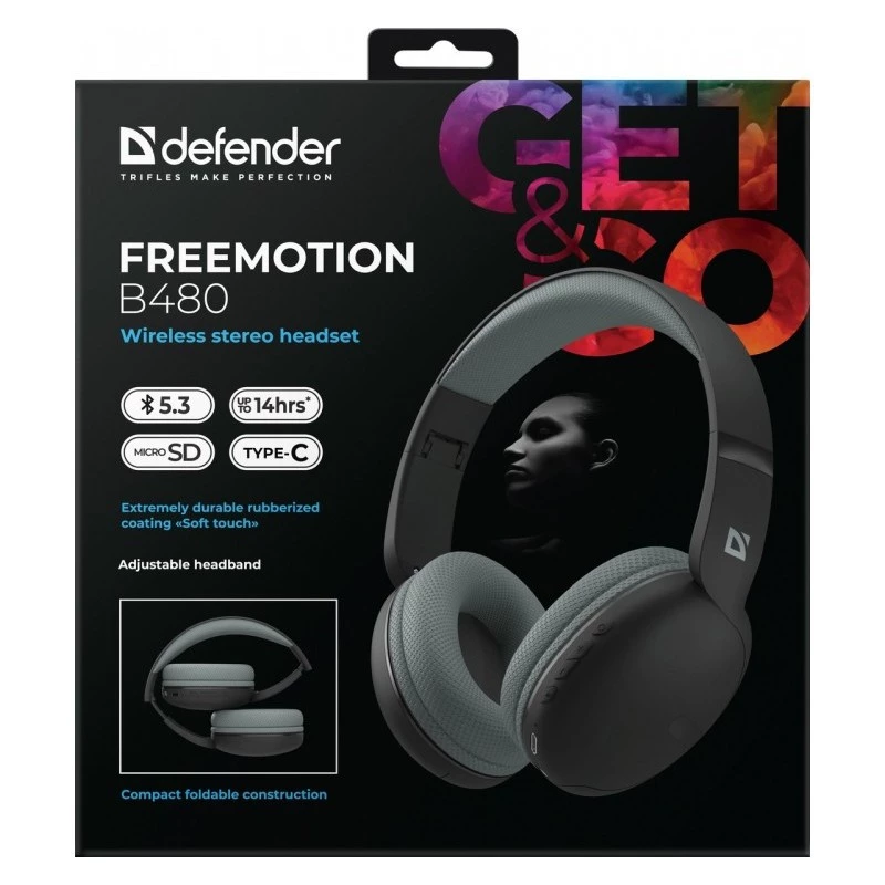 Cuffie wireless DEFENDER Freemotion B480 — over-ear, chiuse, Bluetooth, 20–20000 Hz, 99 dB, USB-C, AUX