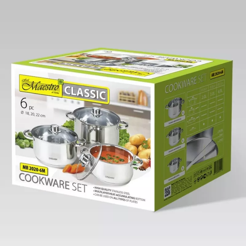 MAESTRO MR-2020-6M set di pentole da 6 pezzi, acciaio inox