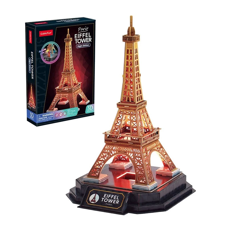 Puzzle 3D Cubicfun Torre Eiffel Night Edition LED di Cubicfun modello 306-L534H – puzzle architettonico 3D illuminato