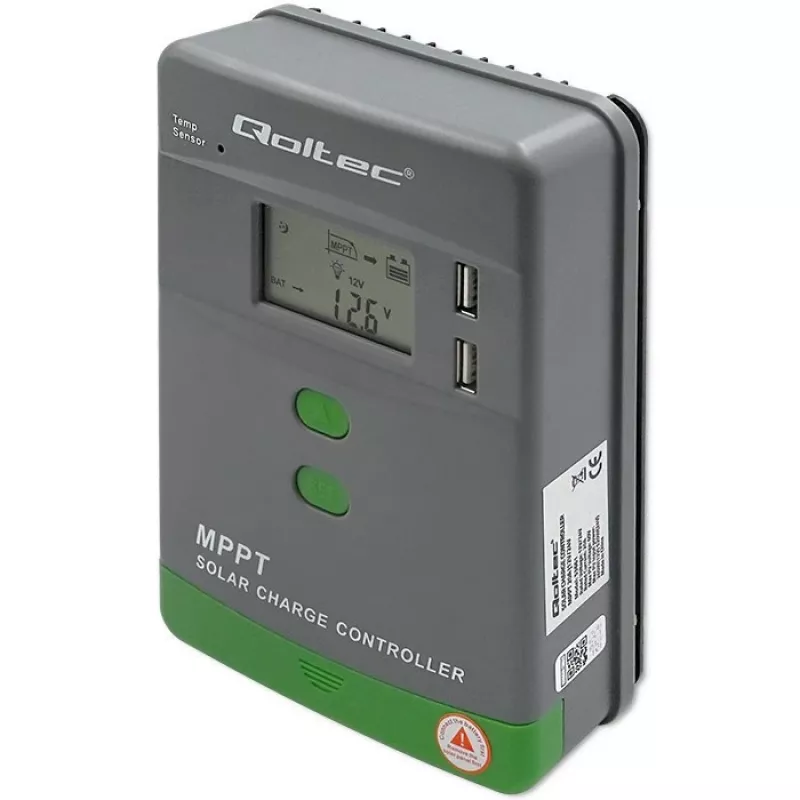 Qoltec, Regolatore di carica solare MPPT con sensore di temperatura 20A 12V/24V display LCD 2 X USB