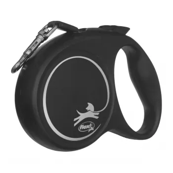 Flexi Black Design M, guinzaglio a rotella con nastro, 5 m, per cani di taglia media (10–25 kg), carico max 20 kg