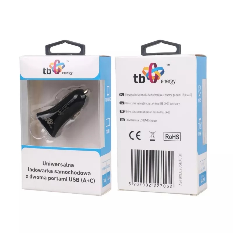 Caricabatterie universale da auto USB a+c Qc Tb ASTBXLU2USBACQC