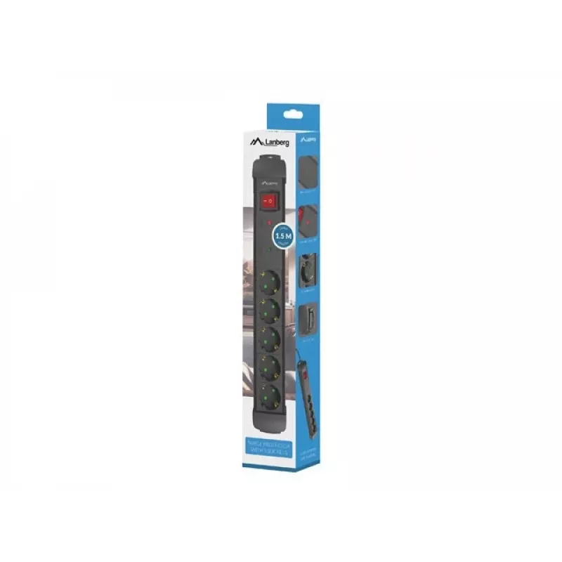 Ciabatta Lanberg SP1-05F-0150-BK 1,5 m 5 prese AC per interni nero