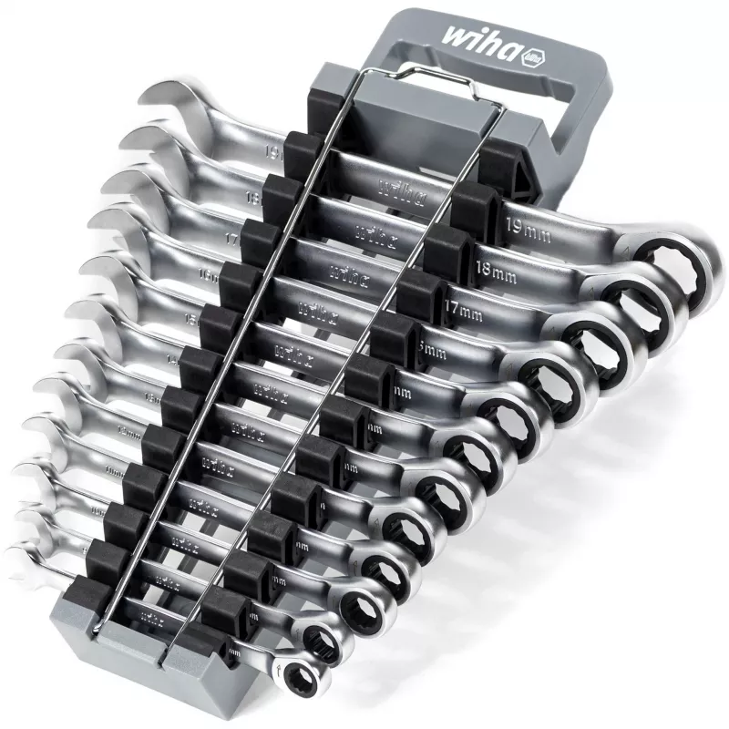Wiha 44665 (30391) set di chiavi combinate a cricchetto, 12 pezzi, metriche 8-19 mm