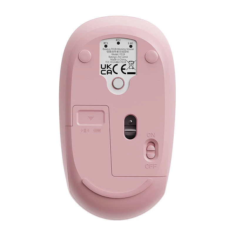 Mouse wireless Baseus F01B Tri-Mode 2.4G BT5.0 1600 DPI (rosa)