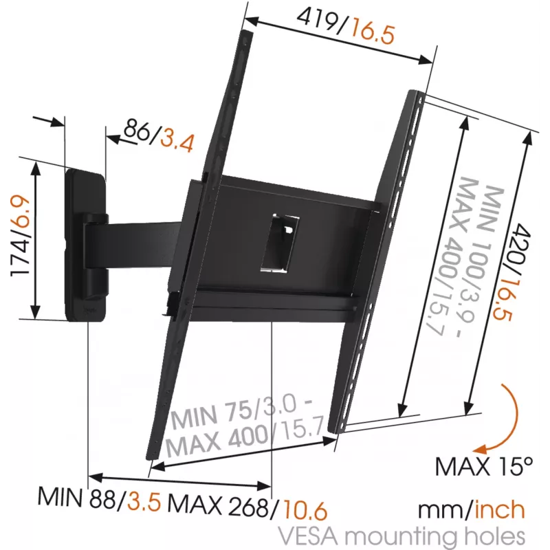 Vogels | Supporto da parete | MA3030-A1 | Full motion | 32-65 | Portata max. 25 kg | Nero
