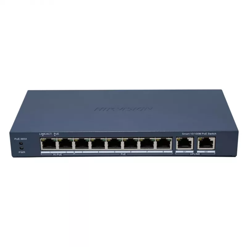 Hikvision DS-3E1310HP-EI(B) switch di rete gestito Fast Ethernet (10/100) Power over Ethernet (PoE) grigio