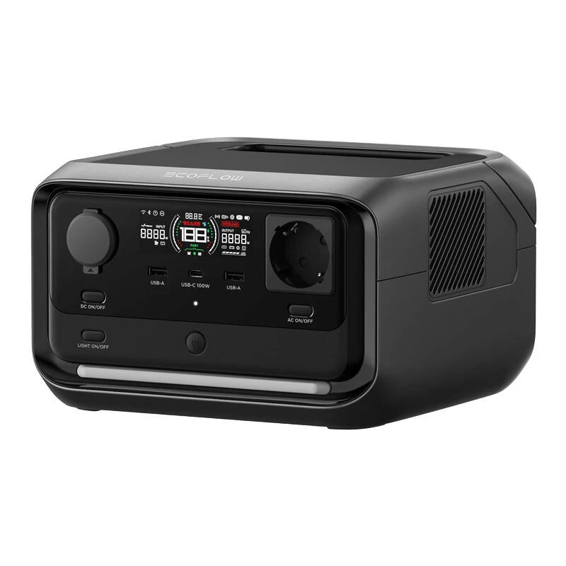 Powerstation portatile EcoFlow River 3 Plus — LiFePO4 286Wh, uscite AC e USB, ricarica solare/accendisigari