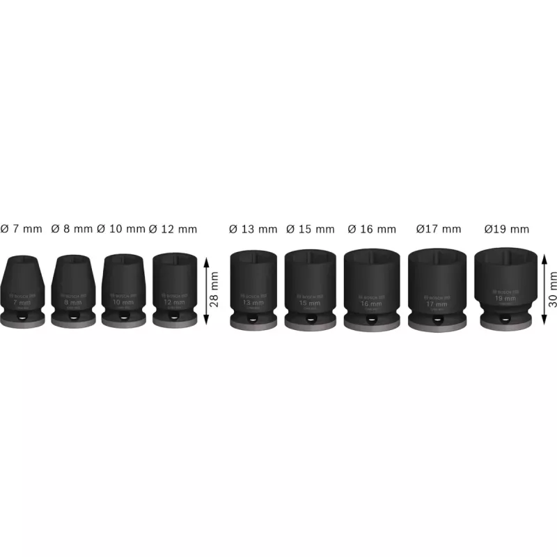 Set di bussole per avvitatore a impulsi Bosch 3/8 inch, 9 pezzi, nero, standard