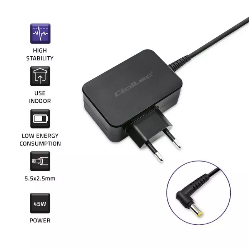 Caricabatterie QOLTEC 52407 per Toshiba Ultrabook 45W 19V 2,37A alimentatore