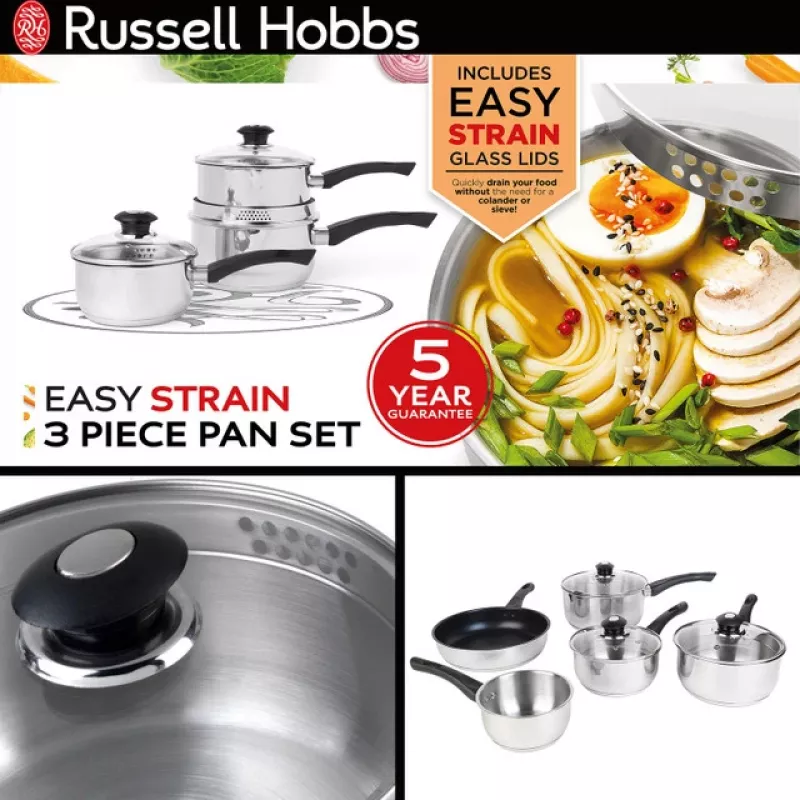 Russell Hobbs RH00542EU7 Easy Strain set di 3 pentole