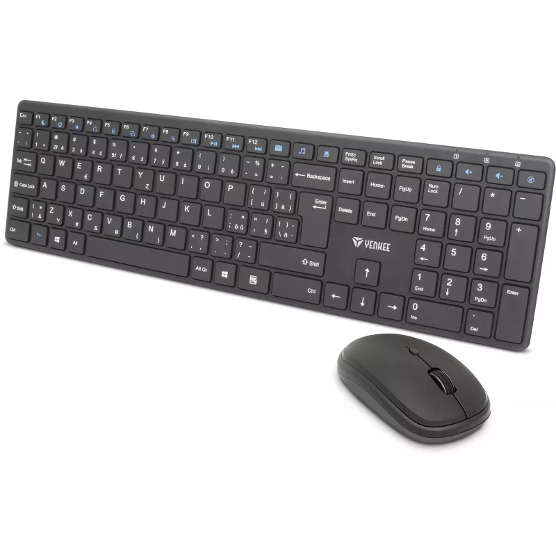 Set tastiera e mouse wireless YENKEE YKB 2008CS — 2,4 GHz USB, layout compatto