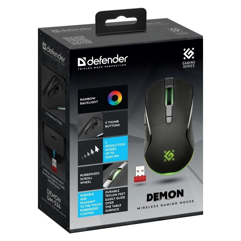 Defender Demon GM-534 RF mouse gaming wireless, 3200 DPI, 6 pulsanti