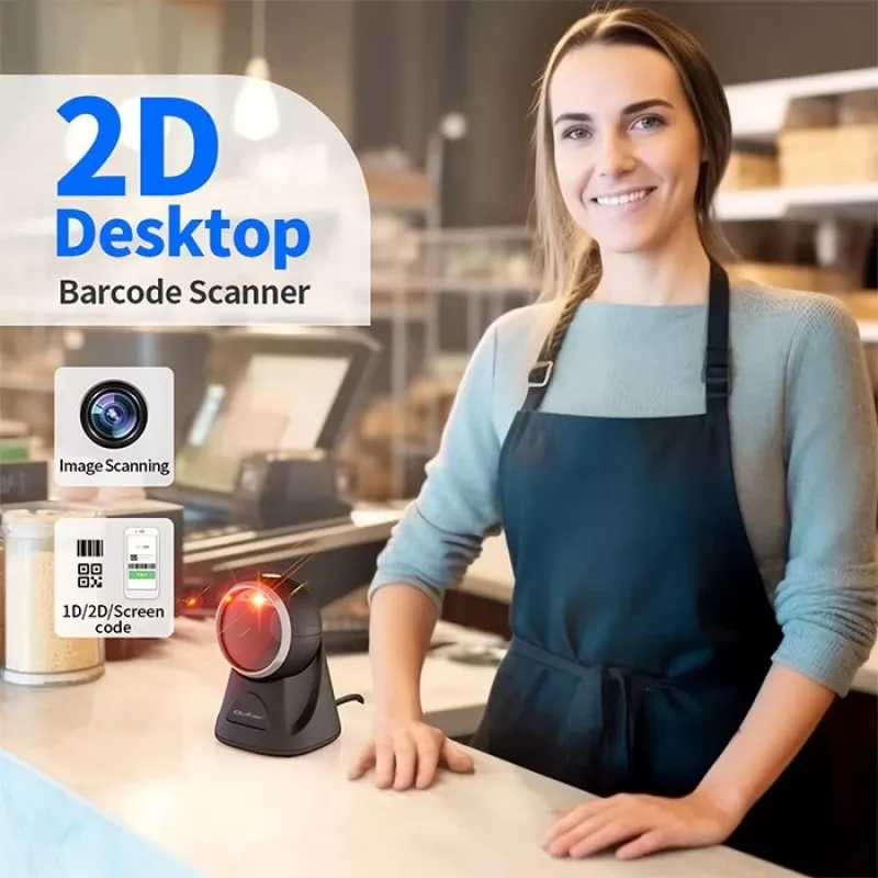 Lettore di codici a barre da tavolo Qoltec per codici 1D e 2D, scanner QR, nero