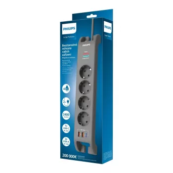 Ciabatta con protezione da sovratensione Philips 4 prese 2 m cavo 3×US