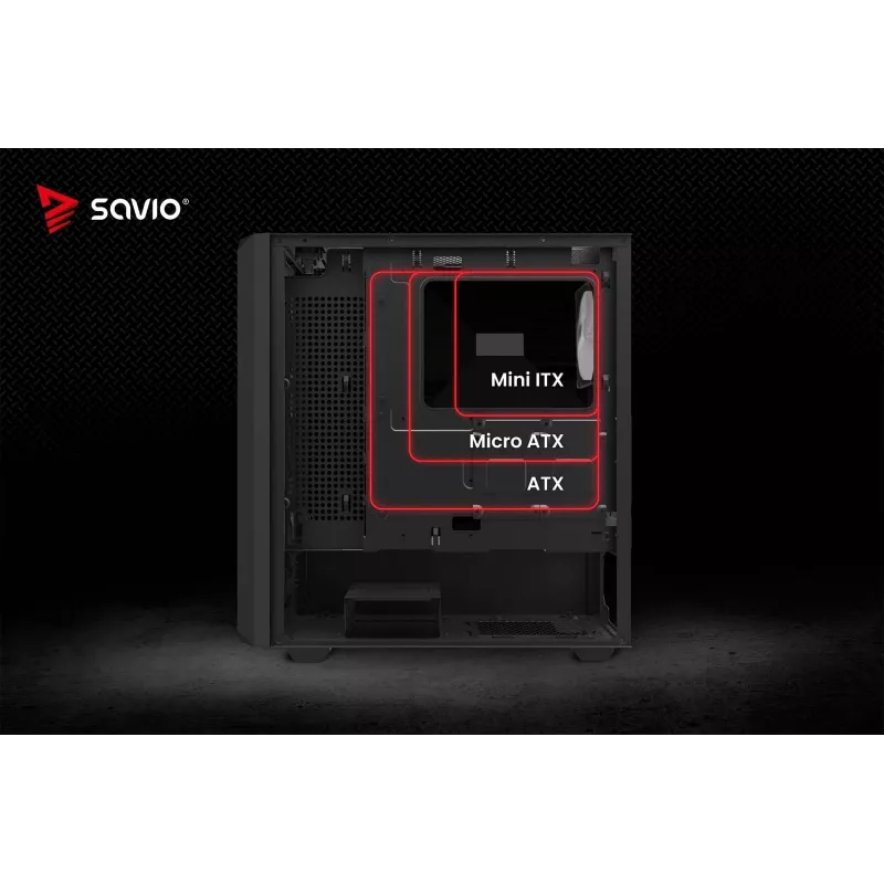 Savio Noctis Glass RGB Cube case per PC, ATX/Micro-ATX/Mini-ITX, frontale in vetro temperato, ventole RGB, nero
