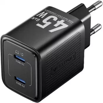 Vention FEFB0-EU caricabatterie rapido AC da interno 45W 2× USB-C — per smartphone, laptop, tablet, smartwatch, cuffie (nero)