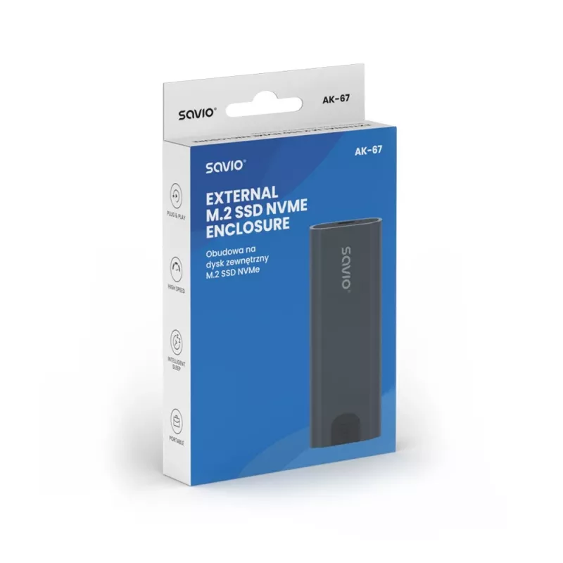 Case per SSD M.2 SAVIO AK-67 grigio, USB 10 Gbit/s, supporto per singolo drive M.2