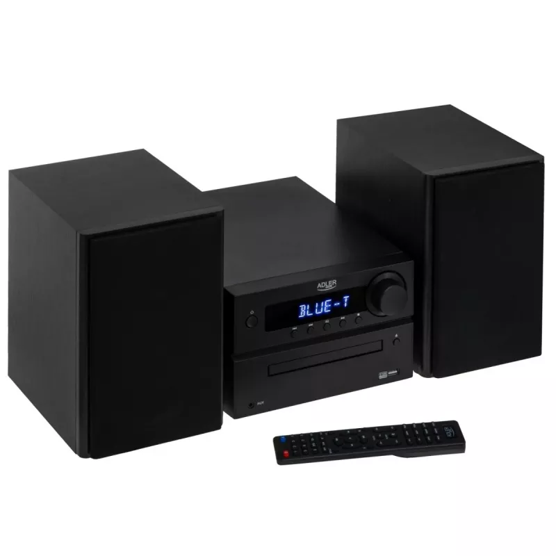 Mini sistema stereo Hi-Fi Adler AD 1917 — Bluetooth V5.3, CD/USB/MP3, 2×25 W RMS, sintonizzatore FM, equalizzatore a 4 bande, AUX, nero