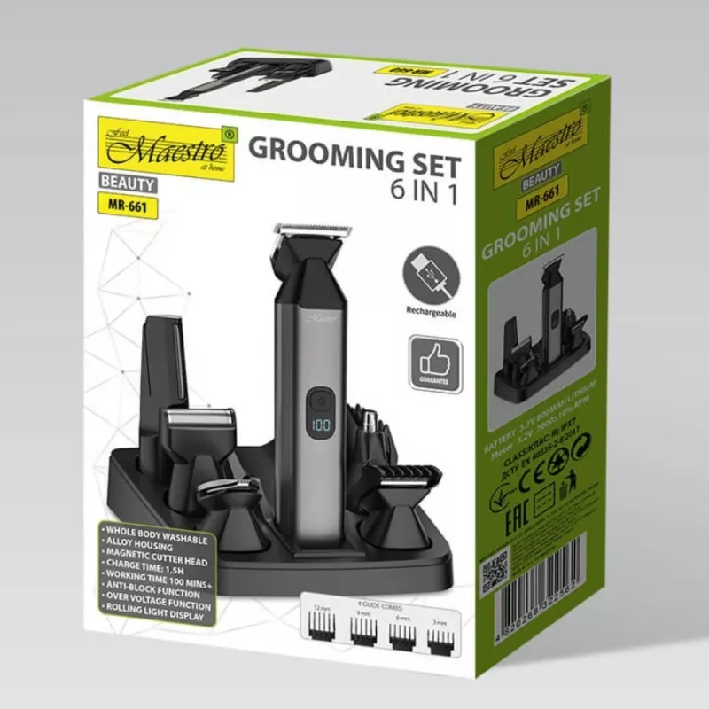 Set tagliacapelli Maestro MR-661 6-in-1 – nero, set multifunzionale per la cura della persona