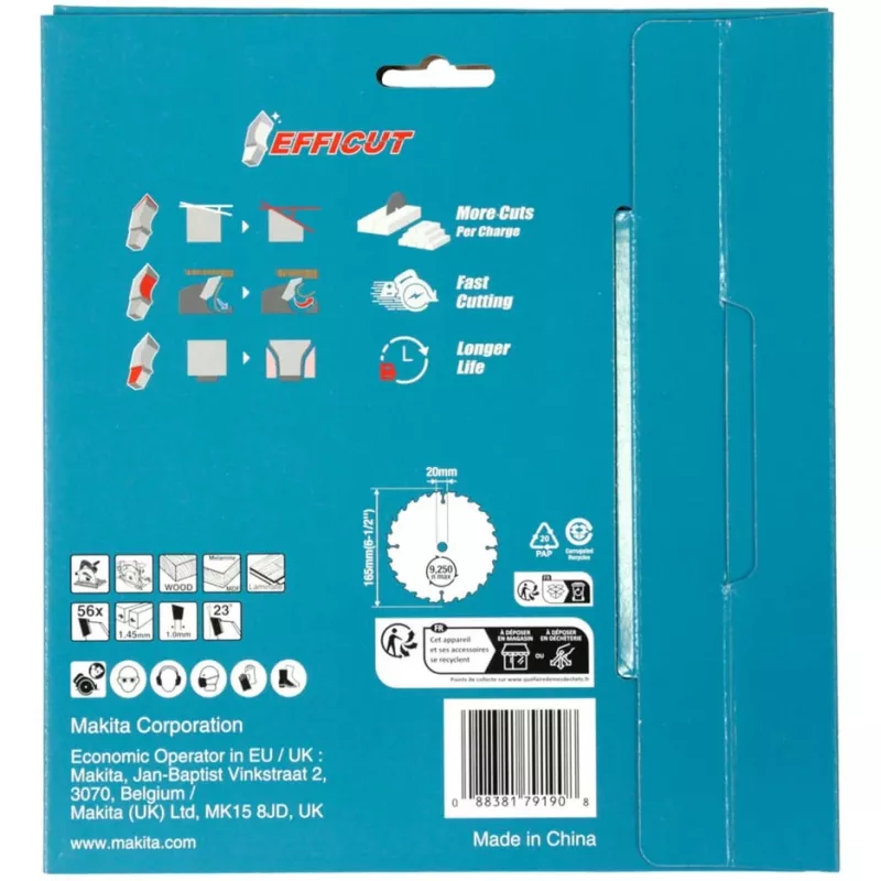 Makita Efficut B-57336-2 lama per sega circolare, 165 x 20 mm, 56 denti, 2 pz.