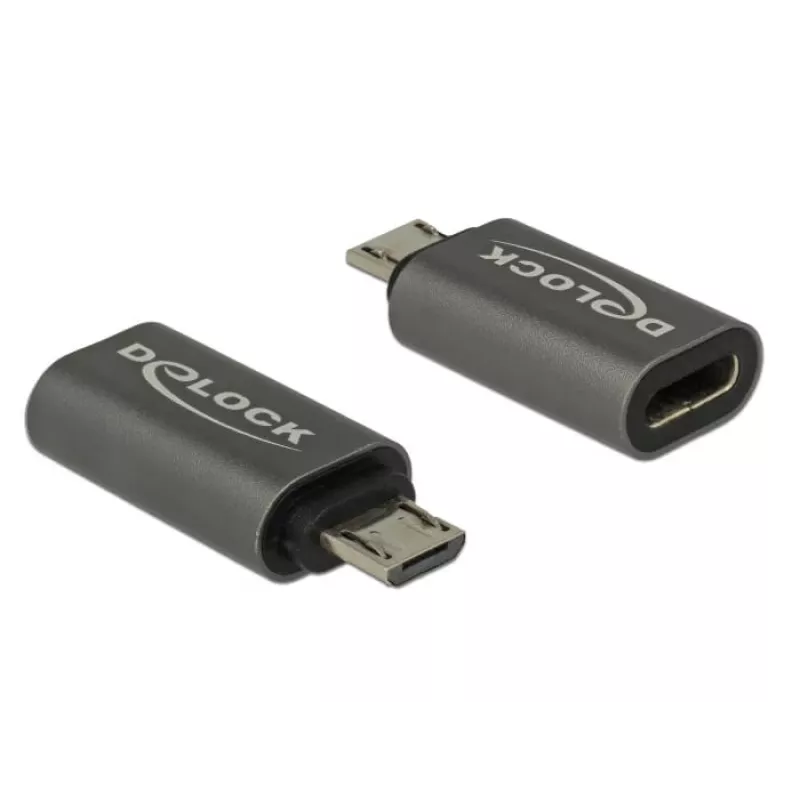 DeLOCK - Adattatore USB - USB-C (F) a Micro-USB Type-B (M) - USB 3.1 Gen 1 - 2,8 cm - Antracite (65927)