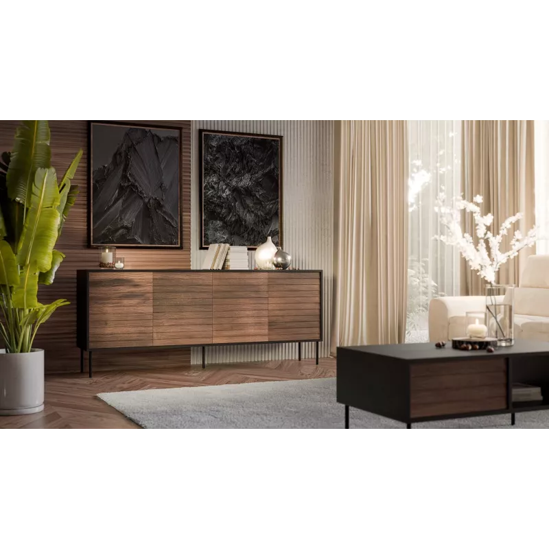 Cama 4D CORTINA Cassettiera 200x40x81 nero/noce