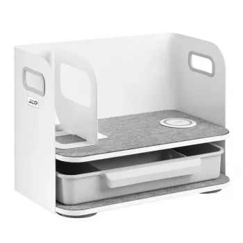 Organizer da scrivania con cassetto e caricabatterie wireless Ergo Office, bianco, max. 10kg, ER-441