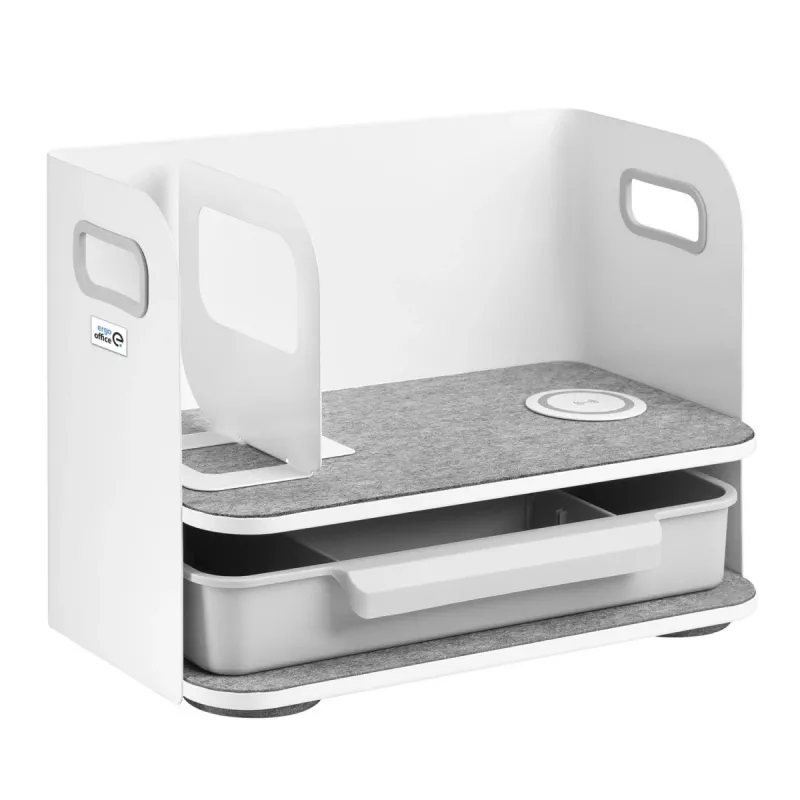 Organizer da scrivania con cassetto e caricabatterie wireless Ergo Office, bianco, max. 10kg, ER-441