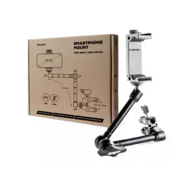 Supporto per smartphone deeper ITGAM0026 per kayak e barca – alluminio, angolo regolabile, morsetto a C fino a 41 mm, distanza telefono 65–95 mm